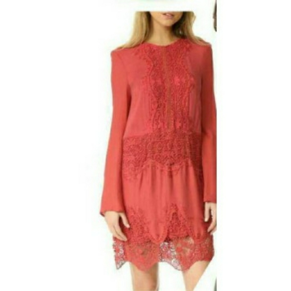 Coral lace open back dress